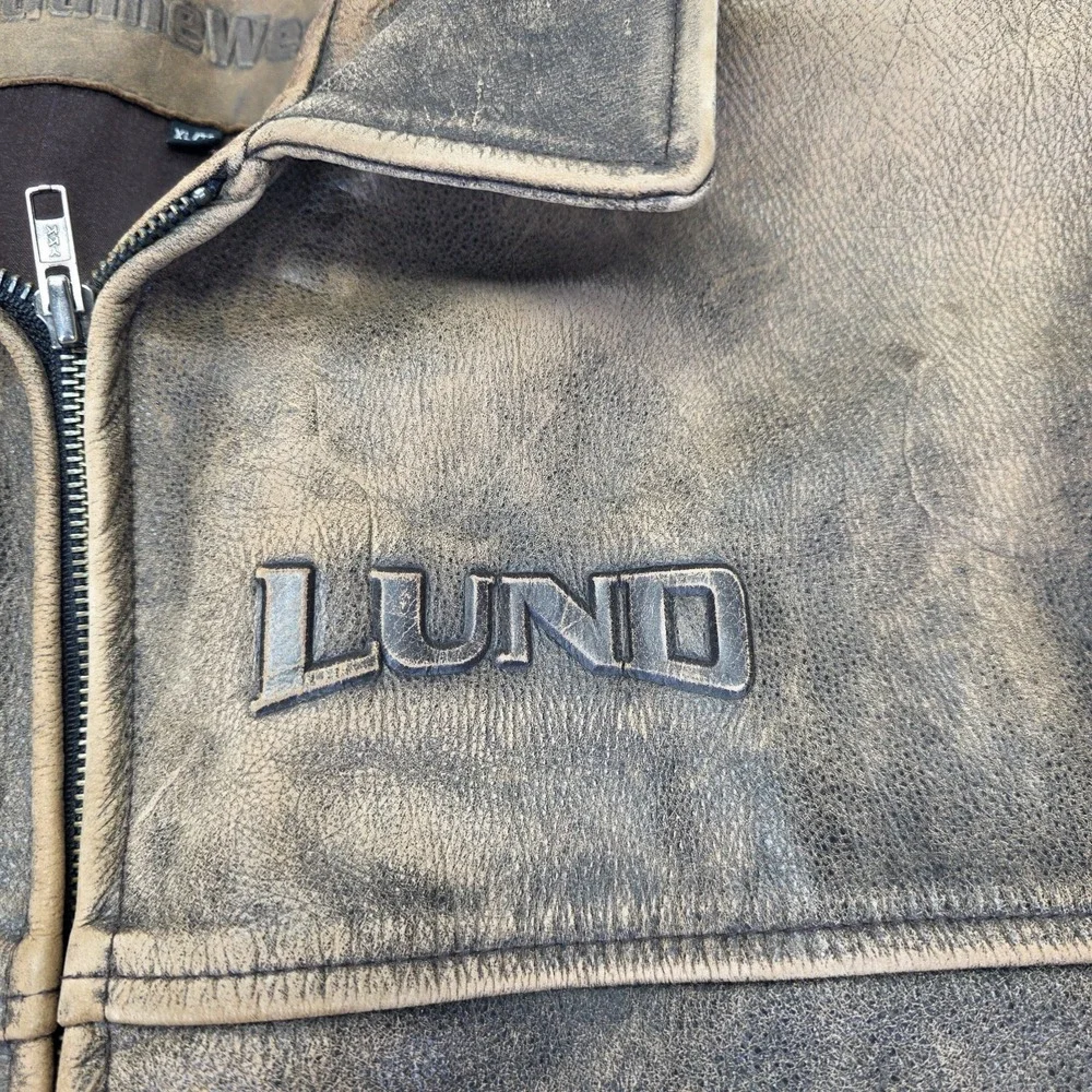 Lund Boats Team Lund Vintage Leather Bomber Jacket Men's Size XL